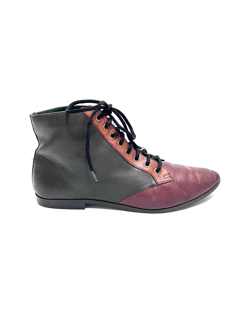 Vintage 1990s colorblock leather lace up granny ankle boots